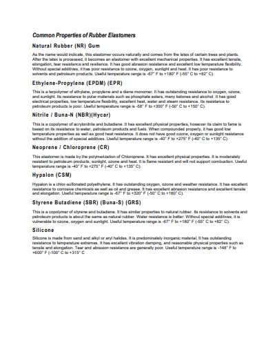 Common Properties of Rubber Elastomers