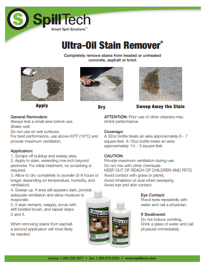 Ultra-Oil Stain Remover Instructions