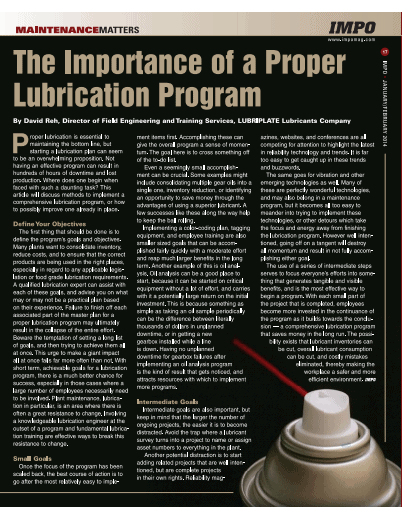 Lubrication Program Importance