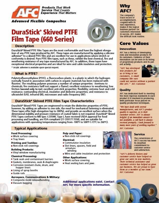 AFC DuraStick Skived PTFE Film Tape 660 Series