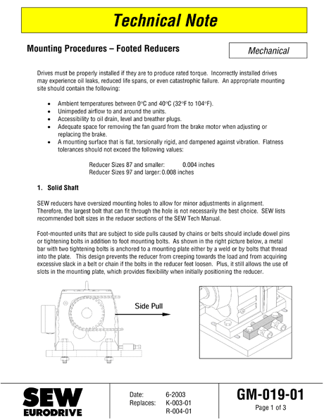 Technical Note- Mounting Procedures - Footed Reducers
